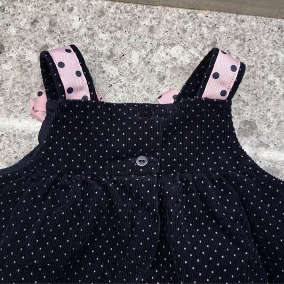 Vtg Rare Editions Navy & Pink Polka Dots Ballet Theme Corduroy Dress-Size 24 Mo. - Picture 9 of 10